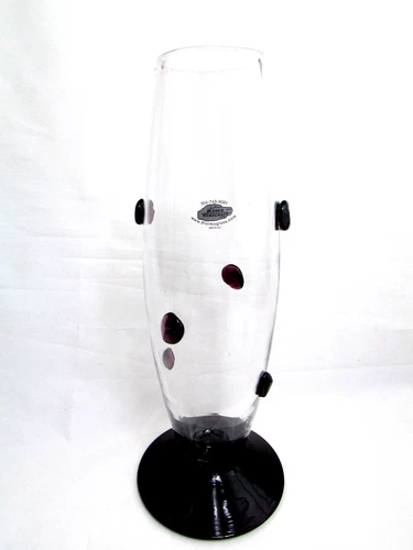 Vintage Blenko Glass 9918 Vase Crystal/Amethyst 13” Applied Medallions