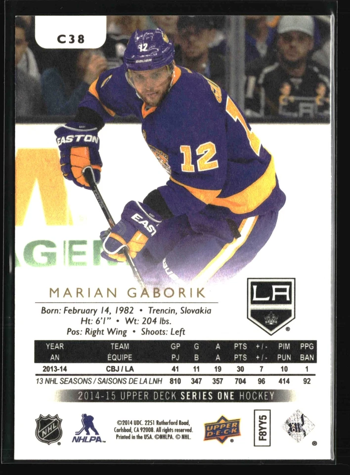 2014-15 Upper Deck - UD Canvas - #C38 Marian Gaborik - Los Angeles Kings - Image 2 of 2