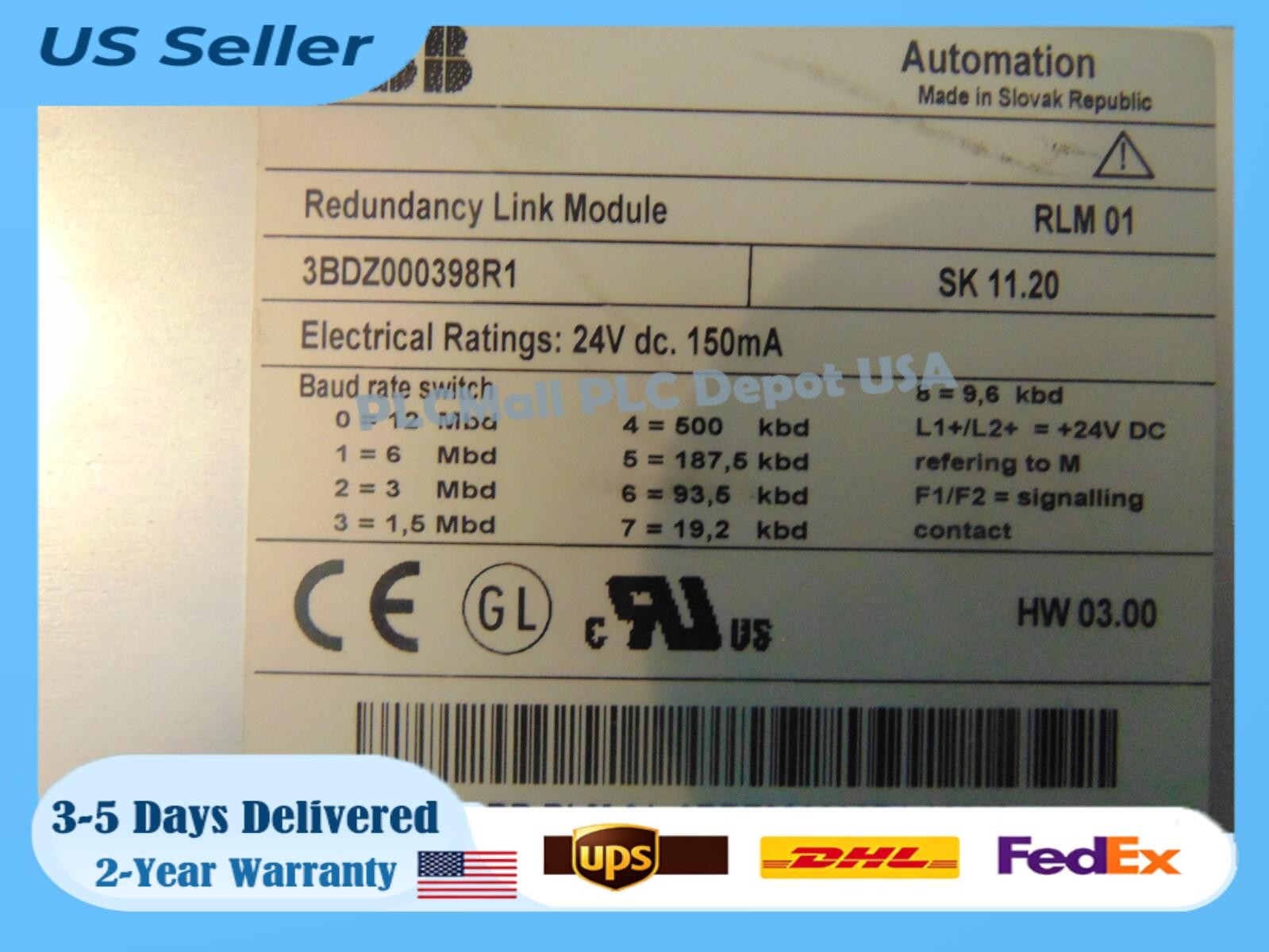 ABB RLM01 Redundancy Link Module 3BDZ000398R1 SK 11.20 Clean Unit