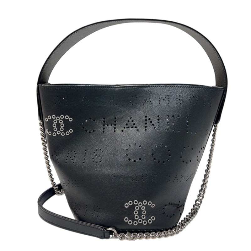 CHANEL Black Calfskin Shoulder Bag with Logo Chain SHW #1325
