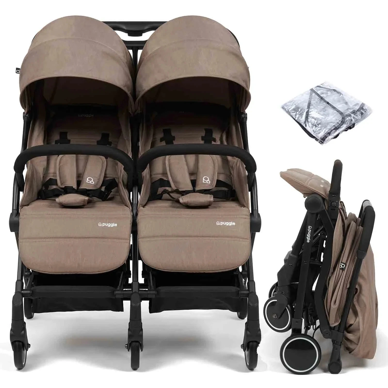 City Traveller Slimline Twin Pushchair Truffle Compact Fold Double Stroller 76cm