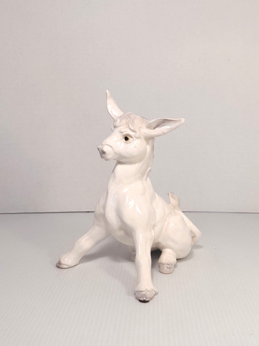 Vintage Freeman McFarlin #838 White Sitting Donkey Figurine Sculpture 