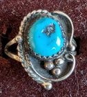 Vintage Navajo Sterling Silver Beads & Twisted Wire Turquoise Women's Ring sz 7