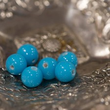 Vintage Turquoise Blue Glass Beads Japan 8- 9mm 6 bds527H