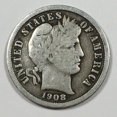 1908 Barber Dime - Fine (F) KM#113 - 90% Silver - 8369