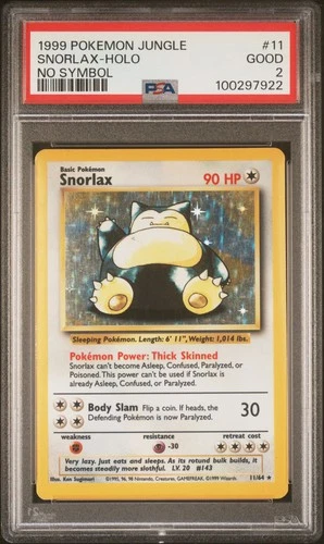 1999 POKEMON JUNGLE NO SYMBOL #11 SNORLAX-HOLO PSA 2