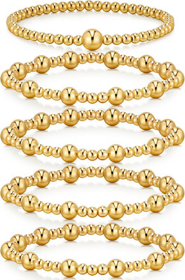 Gold Bracelets for Women, 5 Piece 14K Gold Plated Bracelet Stack Beaded Ball Jew