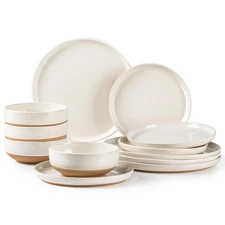 Ceramic Dinnerware Sets, Handpainted Plates and Bowls Set with Rustic Terraco...