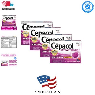 Extra Strength Sore Throat & Cough Relief Lozenges, 16 Count, Mixed Berry Fla...
