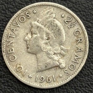1961 Dominican Republic - 10 Centavos KM# 19 - Silver .900 - 0.072 ASW