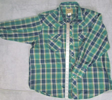 Wrangler Western Fashion Shirt Mens 2XL Pearl Snap Green Plaid Pockets Cotton