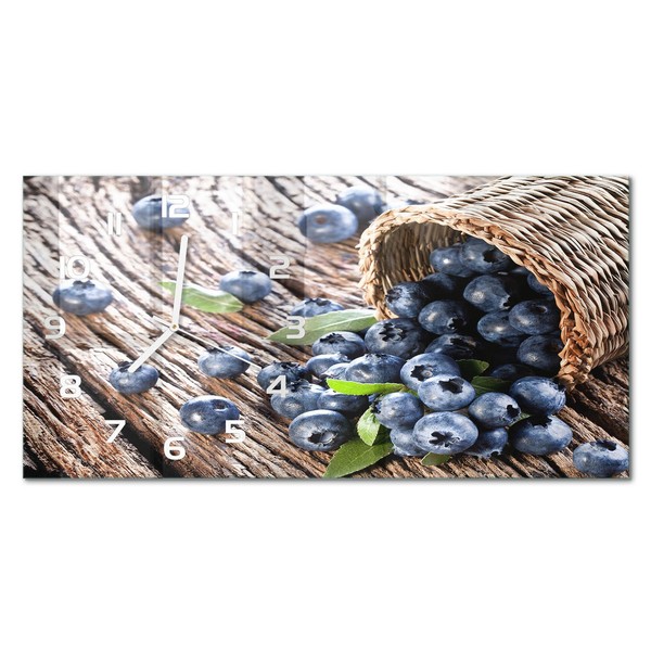 Glasuhr Wanduhr Mit FließEnden Zeigern Blaubeeren Im Korb WeißE Zeiger 60X30 Cm-image