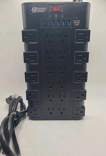 SUPERDANNY Striscia di Alimentazione Protezione da Sovratensioni 12 Uscite Nera con Porte USB 125V 15A