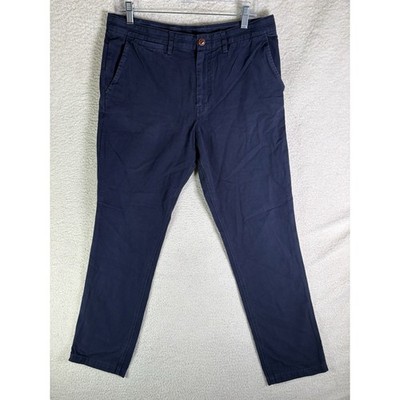 Fred Perry Chino Pants Mens 34x30 Blue Trousers 100% Cotton Flat Front
