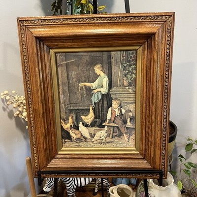 Albert Anker  The Poultry Yard  Vintage Framed Print No.1431   Swiss Art 