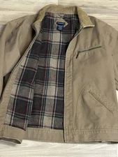 Vintage Chore Barn Coat Jacket Canvas Wool Blanket Lined Khaki Brown Sz M