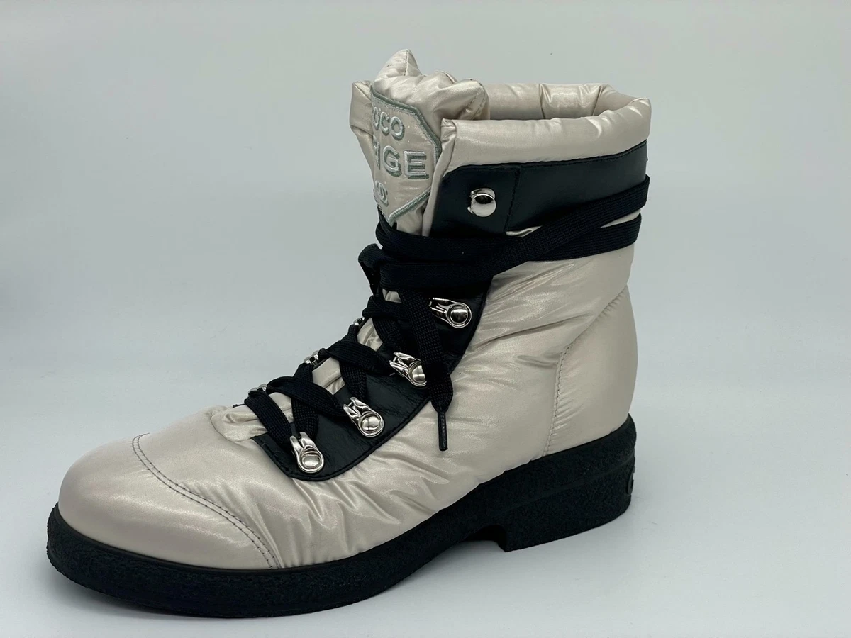 CHANEL 18B Nylon Leather Lace Up Coco Neige Winter Boots Shoes $1350