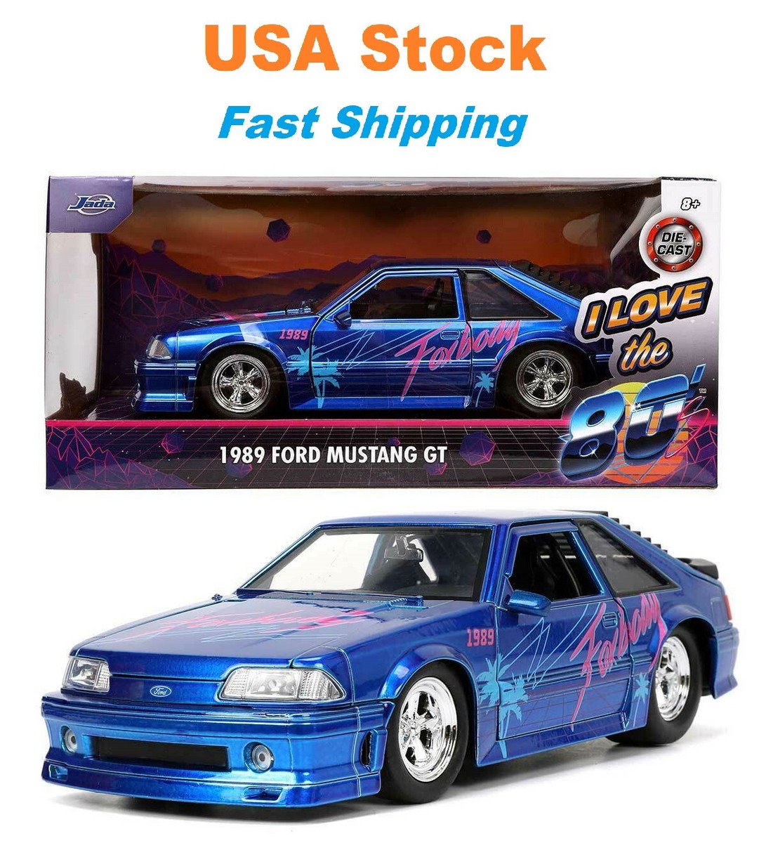 I Love The 80's 1989 Ford Mustang GT Jada, Diecast Car, 8'', 1:24 NIB I Love The 80's 1989 Ford Mustang GT Jada, Diecast Car, 8'', 1:24 NIB