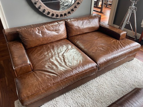 RH Restoration Hardware Capri Top Grain Cocoa Leather DayBed - Deep Couch Sofa - Picture 5 of 12