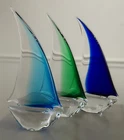 GROUP OF THREE (3) OGGETTI MURANO ITALY ART GLASS SAILBOATS 14.5" HIGH  B/BG/G