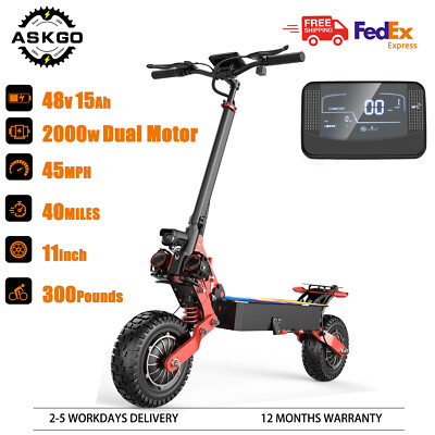 2000W Dual Motor 11'' Off Road Disrt Adult Electric Scooter 48V 15Ah 35mph 40Mile