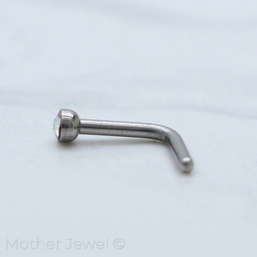 BEZEL 2.5MM CRYSTAL BLACK SILVER ROSE YELLOW GOLD IP ELBOW BENT NOSE 18g STUD - Picture 12 of 21