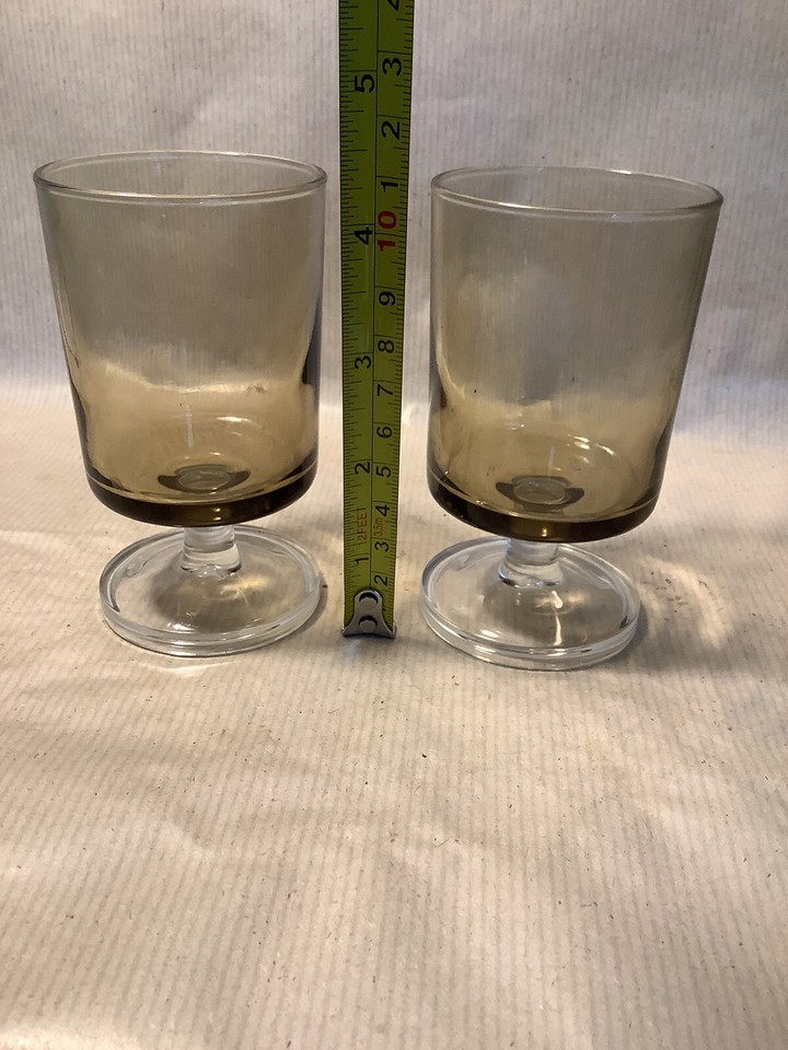 X2 Vintage Luminac Smoky Brown Glass 125 Ml Short Stem Wine Glass eBay