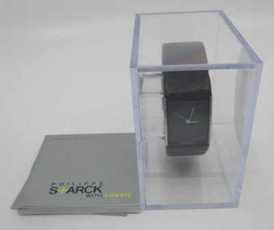 Montre PHILIPPE STARCK WITH FOSSIL PH5010 340701 - Carrée, Quartz, Cadran Noir - Occasion Avec Boîte