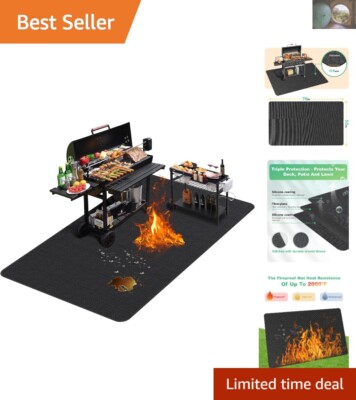 Double-Sided 76 x 52 Inch Under Grill Mat - Protects Deck & Patio from Stains