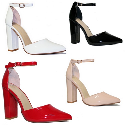 Decolletè Donna In Vernice Lucida, Punta Ondulata, Tacco Alto 11.5 Cm, Colori Nero/rosso/nude