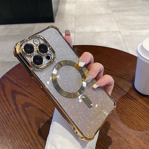 For iPhone 13 14 15 16 Pro Max Transparent Gradient Glitter Magnetic Phone Case - 第 10/18 張圖片