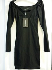BNWT PrettyLittleThing Black V-neck Puff Shoulder Bodycon Dress SIZE 6 NEW! L@@K