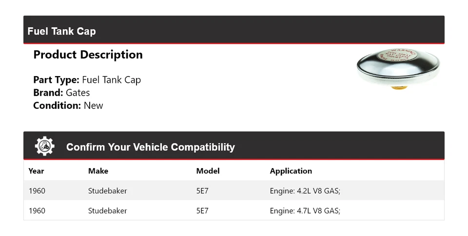 For 1960 Studebaker 5E7 Fuel Tank Cap Gates - Image 2 of 4