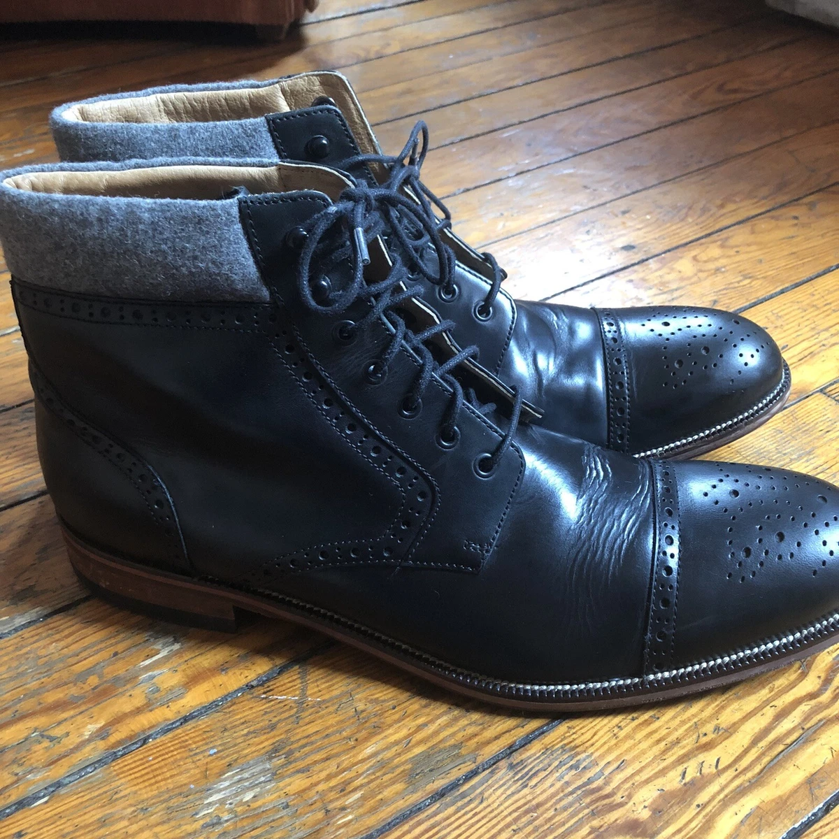 Johnston Murphy Karnes Men s 13 Boots Black Cap Toe Brogue Lace Up