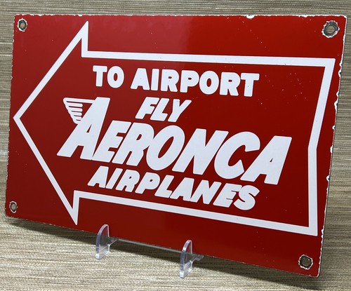 VINTAGE FLY AERONCA AIRPLANES PORCELAIN SIGN GAS OIL AVIATION AIRPLANE HANGAR - Picture 11 of 12