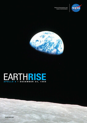 Weltraumposter - Earthrise - Apollo 8 - NASA - A4 Wandbild