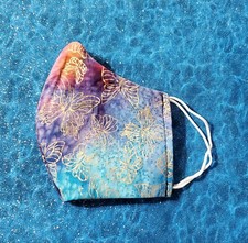 Washable Handmade Fabric Face Mask filter pocket WATERCOLOR GOLD BUTTERFLIES