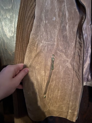 Live a Little suede jacket light brown ribbed knit sleeves women's XL X-Large - Picture 5 of 8