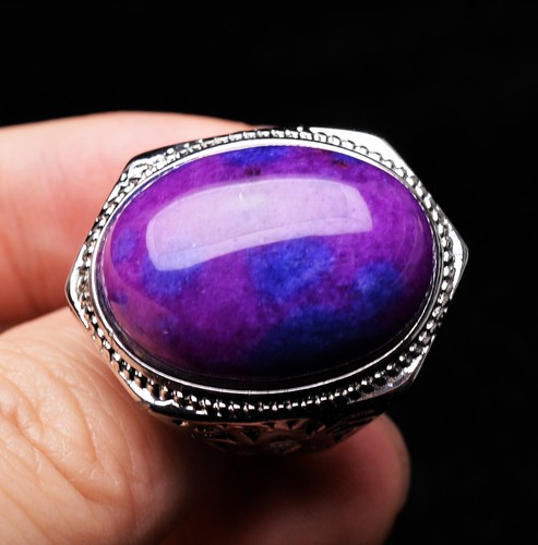 18*25mm Real Natural colorful Sugilite Gemstone Crystal Charming Ring AAAA