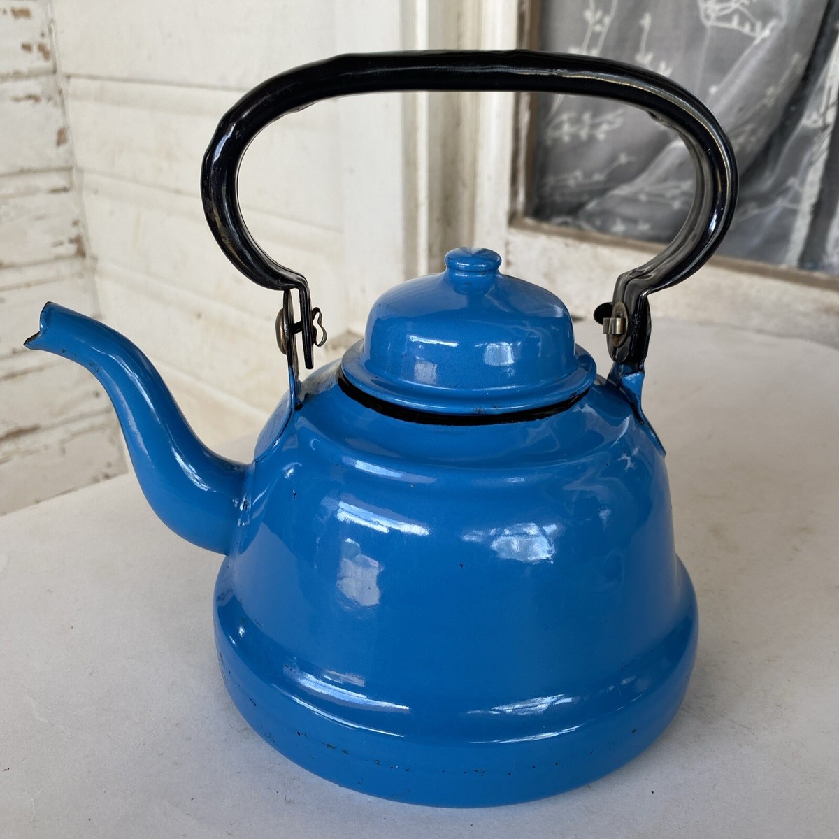 Vintage Enamel Teapot, Tea Maker Kettle, Blue Glazing Turkish Tea Pot, Zinc  Pot
