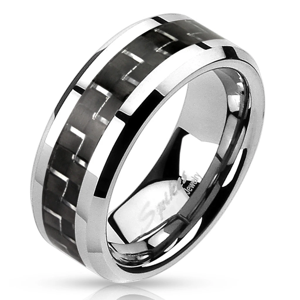 Anello Uomo In Tungsteno Con Fibra Di Carbonio – Larghezza 8 Mm, Colore Blu, Ipoallergenico, Per Fidanzamento O Regalo (Taglia 20/60mm)