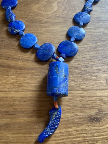 Large Hand Cut Lapis Lazuli Necklace Ethnic Style heavy by Manguette circa 1990 - Picture 12 of 14