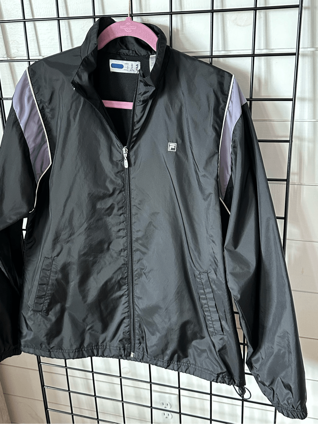 Giacca bomber a vento Fila donna XL nero argento vintage anni 80 retrò