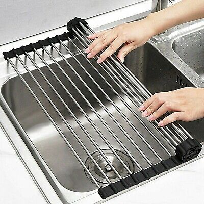 Stainless Steel Roll Up Dish Drying Rack Kitchen Sink Bottle Food