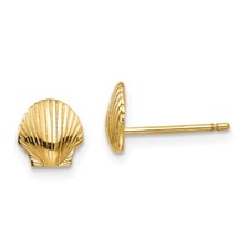Real 14kt Yellow Gold Mini Scallop Shell Post Earrings