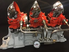 VINTAGE SPEED'S ROCHESTER 2G TRI POWER HOT ROD RAT OFFY COMPLETE  CHEVY ORANGE