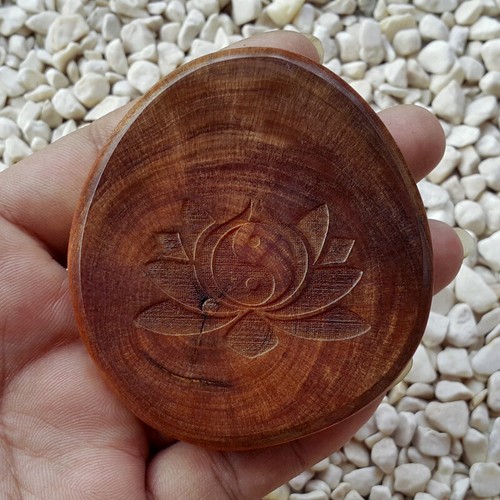 Translucent Raja Kayu Slices Yin Yang & Lotus Carved Borneo Red Agathis Slab - Picture 6 of 11