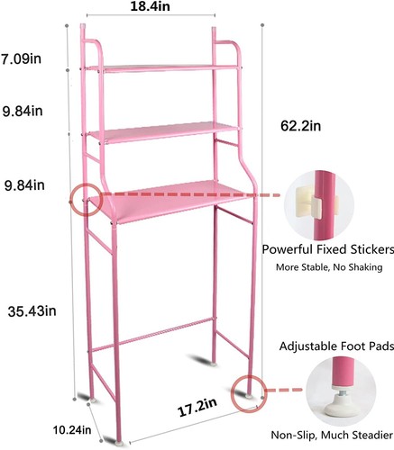 3 Shelf Over The Toilet Bathroom Space Saver Metal Towel Storage Rack Waterproof - Picture 16 of 18