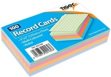 100 Colour Record Cards Revision Cards Multi coloured Ruled 5 x 3 Inches