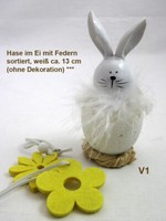 Hase In Eierschale Mit Federn Weiß/Braun Ca. 13 Cm